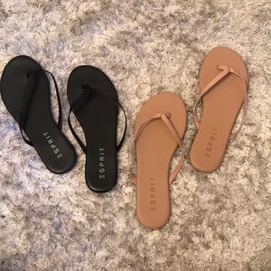 Black and nude flip flops